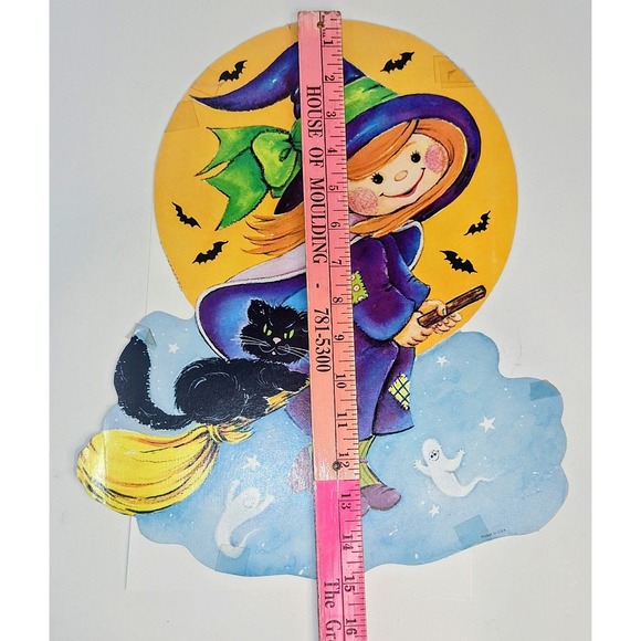 Vintage Halloween Cut Out Witch Broom Cat Bats Full Moon Ghosts USA - Picture 9 of 12